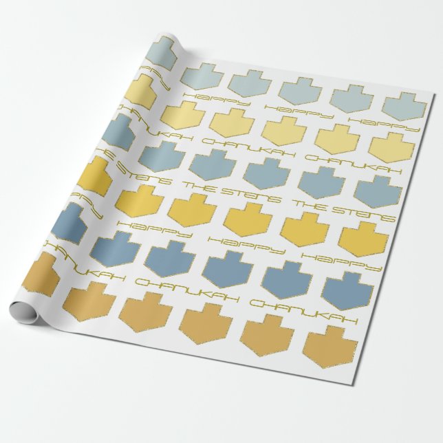 Papel De Regalo Hanukkah Personaliza el Giftwrap "Dreidel Blue/Tan (Desenrollado)