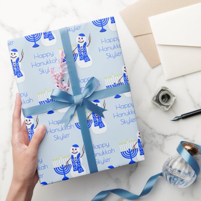 Papel De Regalo Hanukkah Snowman Chrismukkah Nombre Y Mensaje (Regalar)