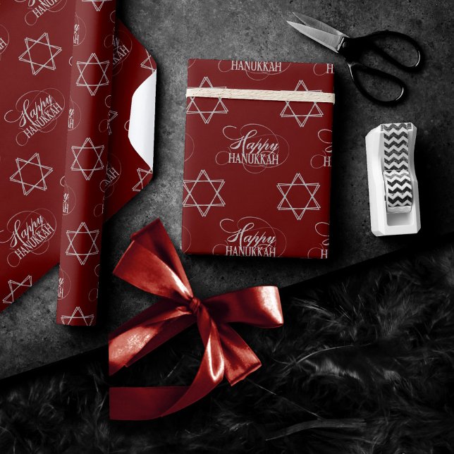 Papel De Regalo Hanukkah Star of David Classic Red Silver (Subido por el creador)