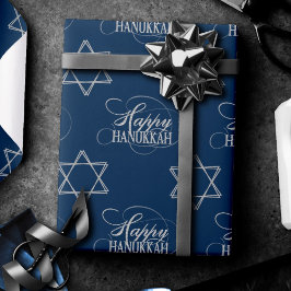 Papel De Regalo Hanukkah Star of David Classic Silver Navy