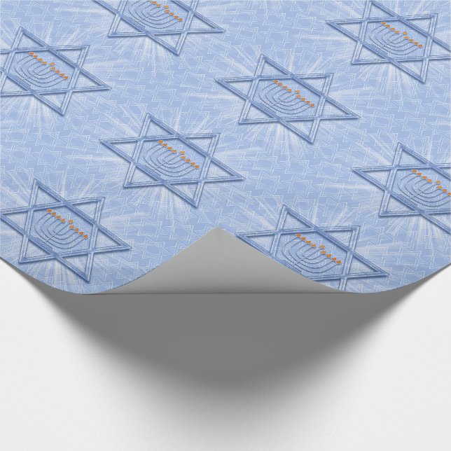 Papel De Regalo Hanukkah Star of David con Menorah y Swirls (Esquina)