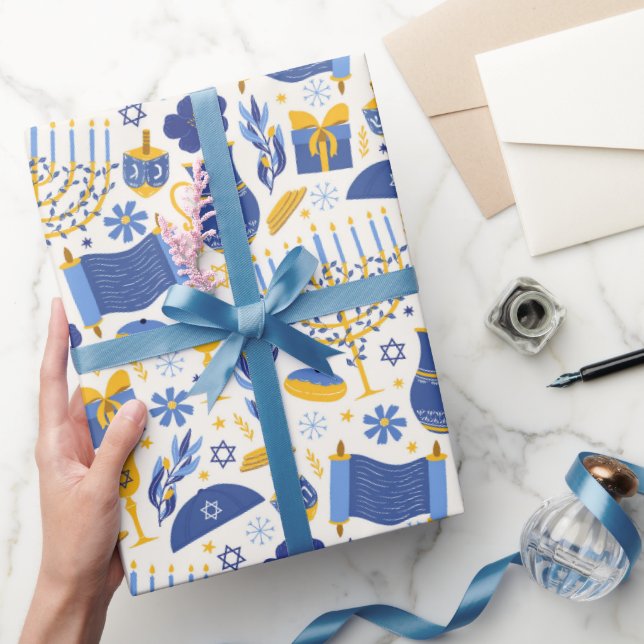 Papel De Regalo Hanukkah Torah Dreidel Star of David Menorah Gift (Regalar)