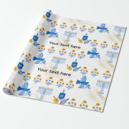 Papel De Regalo Hanukkah Wrapping Paper – Menorah, Dove, Dreidel