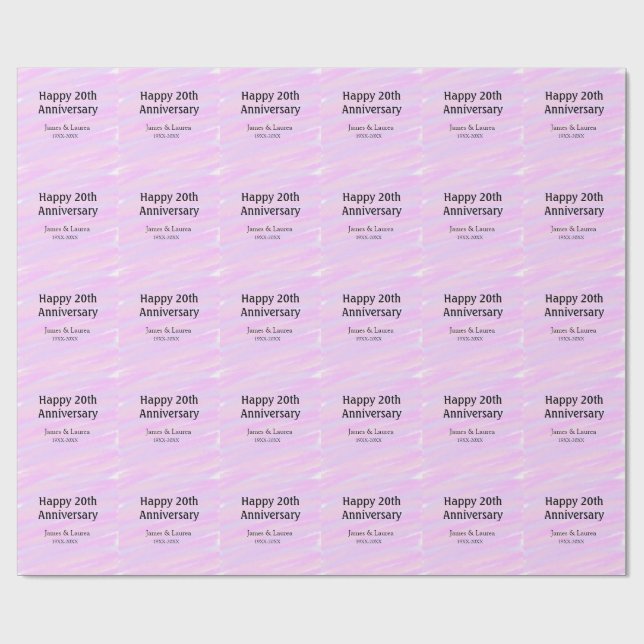 Papel De Regalo Happy 20th anniversary pink purple pastel name bol (Superficie plana)