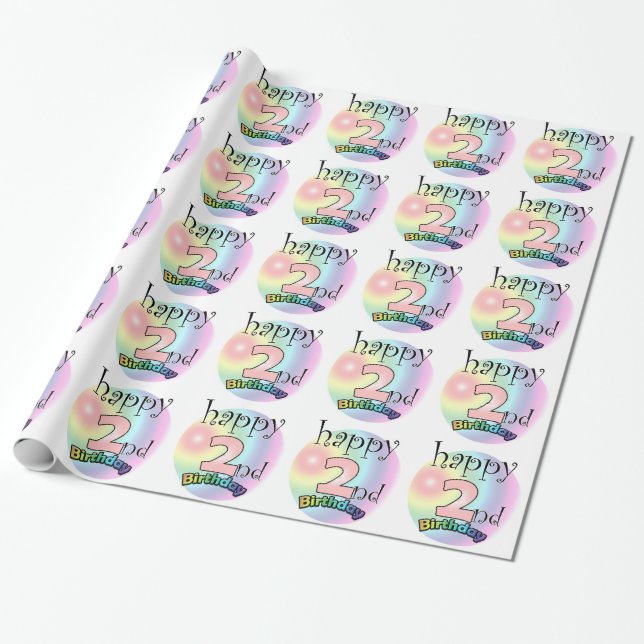 Papel De Regalo Happy 2nd Birthday (roze) (Desenrollado)
