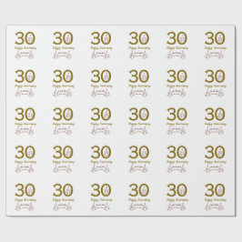 Papel De Regalo Happy 30th anniversary name date golden red leaf
