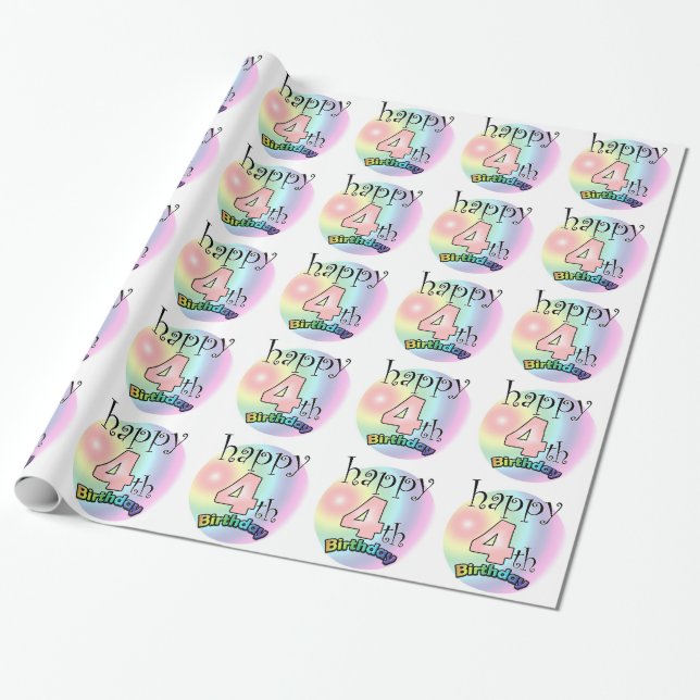 Papel De Regalo Happy 4th Birthday (roze) (Desenrollado)