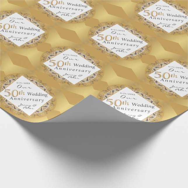 Papel De Regalo "Happy 50th Anniversary" Matte Gold Color (Esquina)