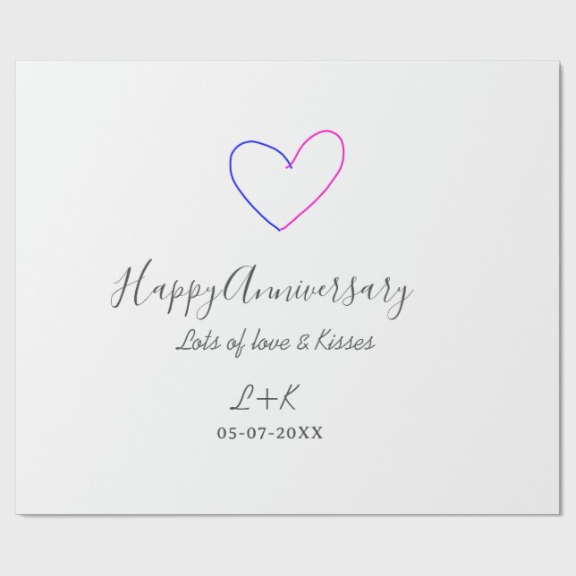 Papel De Regalo Happy anniversary pink blue heart name date simple (Superficie plana)