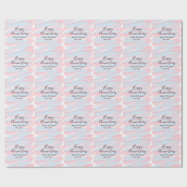 Papel De Regalo Happy anniversary wedding name date year pastel  (Superficie plana)