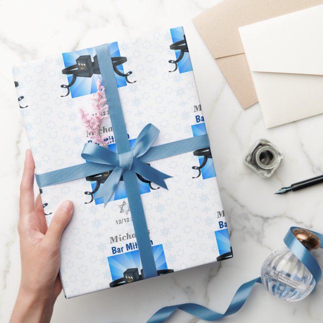 Papel De Regalo Happy Bar Mitzvah 20XX Tefillin Blue Star (Regalar)