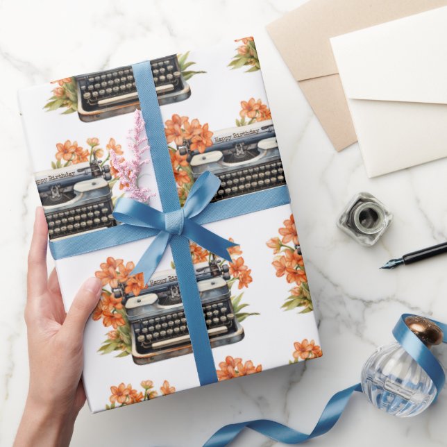 Papel De Regalo Happy Birday Retro Typewriter (Regalar)
