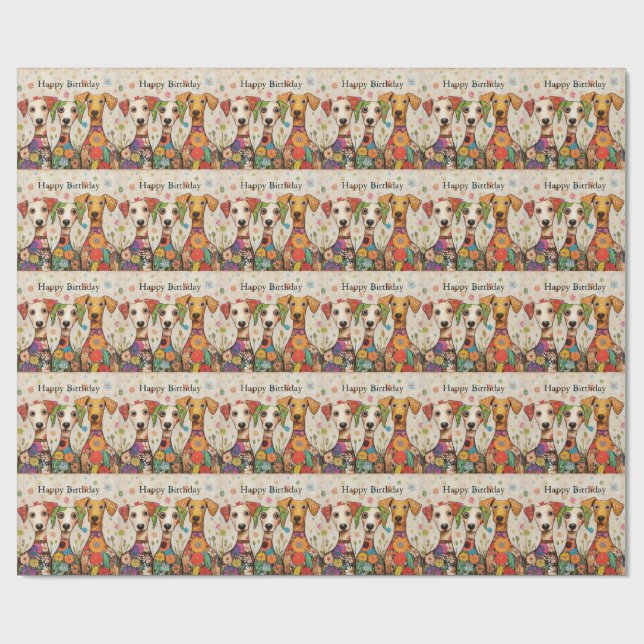 Papel De Regalo Happy Birthday! Artsy Puppy Design, (Superficie plana)