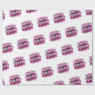 Papel De Regalo Happy Birthday Graffiti Pink Gift Wrap