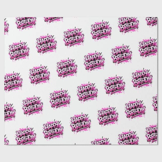 Papel De Regalo Happy Birthday Graffiti Pink Gift Wrap (Superficie plana)