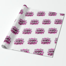 Papel De Regalo Happy Birthday Graffiti Pink Gift Wrap