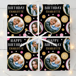 Papel De Regalo Happy Birthday Photo Collage Any Age 21st Pink