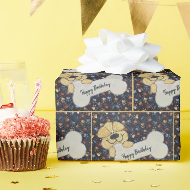 Papel De Regalo Happy Birthday Quilt Dog With a Bone (Fiesta de cumpleaños )