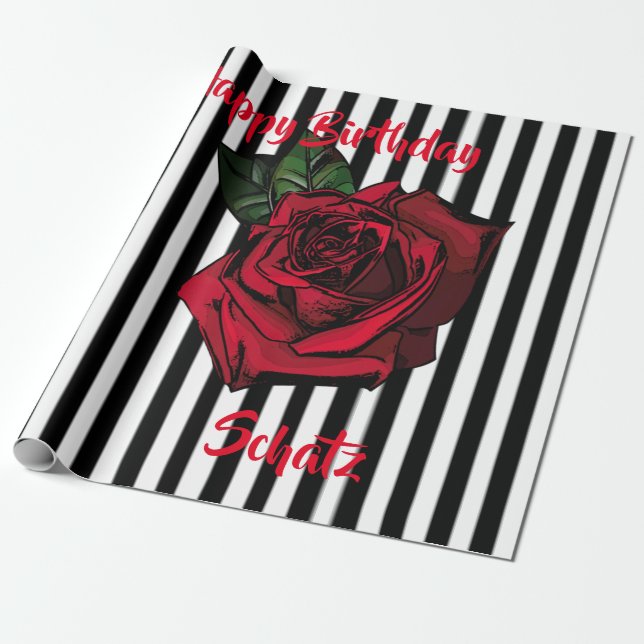 Papel De Regalo Happy Birthday rote Rose (Desenrollado)