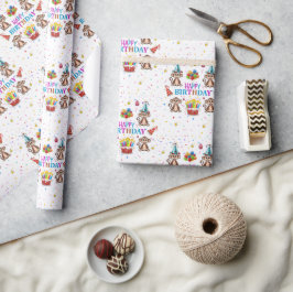 Papel De Regalo Happy Birthday Wrapping Paper Monkey Cupcake 