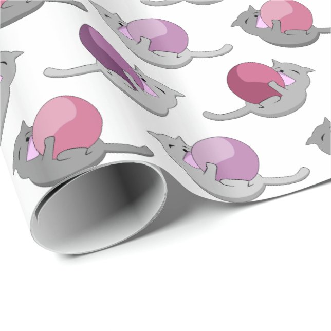 Papel De Regalo Happy Cute Cats Playing with Balls (Esquina del rollo)