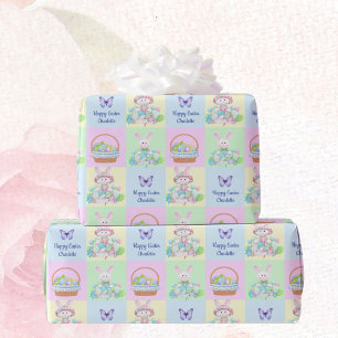 Papel De Regalo Happy Easter Baby's Name Soft Pastels Bunny