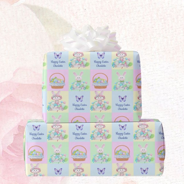 Papel De Regalo Happy Easter Baby's Name Soft Pastels Bunny (Subido por el creador)