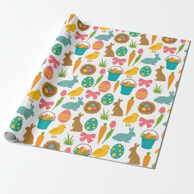 Papel De Regalo Happy Easter Eggs Bunny Chicks Patten (Desenrollado)