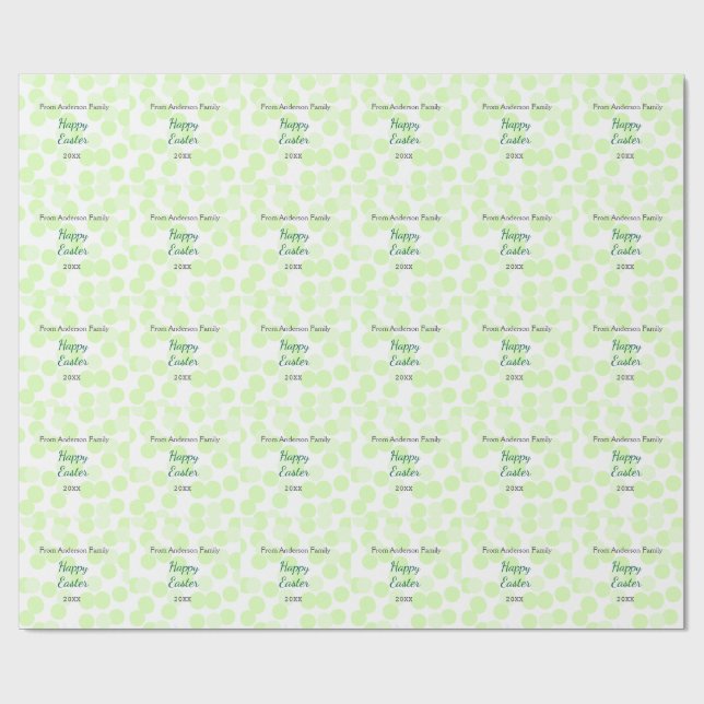 Papel De Regalo Happy Easter gray green polka dots family name (Superficie plana)