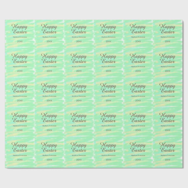 Papel De Regalo Happy Easter green yellow pastel gray name year  (Superficie plana)