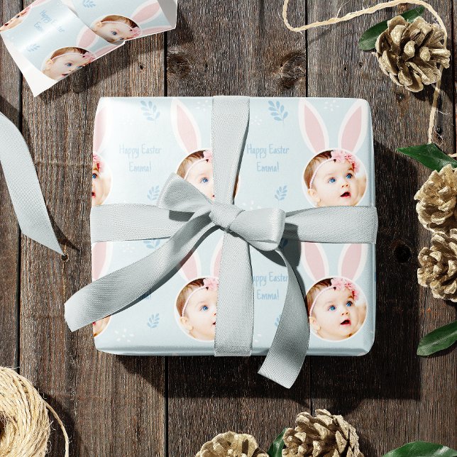 Papel De Regalo Happy Easter Kid Photo with Bunny Ears (Subido por el creador)