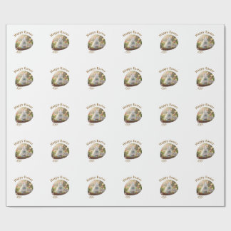 Papel De Regalo Happy Easter white bunny year photo family name
