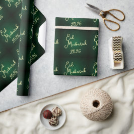 Papel De Regalo Happy Eid Mubarak Green Elegant  wrapping Paper 
