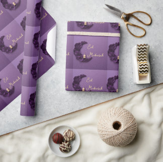 Papel De Regalo Happy Eid Mubarak Purple Crescent Wrapping Paper