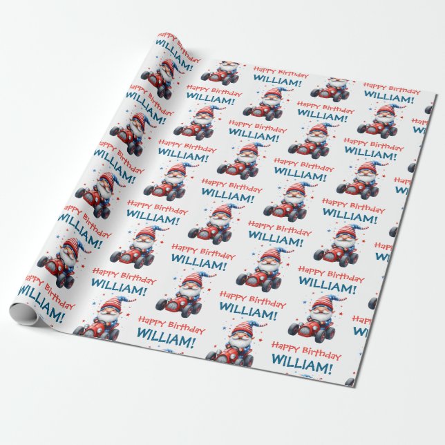 Papel De Regalo Happy Gnome Racing Patriotic Birthday (Desenrollado)
