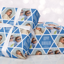 Papel De Regalo Happy Hanukkah Custom Name Fotos Star Blue