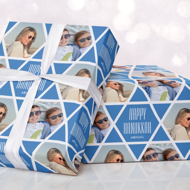 Papel De Regalo Happy Hanukkah Custom Name Fotos Star Blue (Subido por el creador)