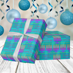 Papel De Regalo Happy Hanukkah Menorah Colorah Turquoise Pattern