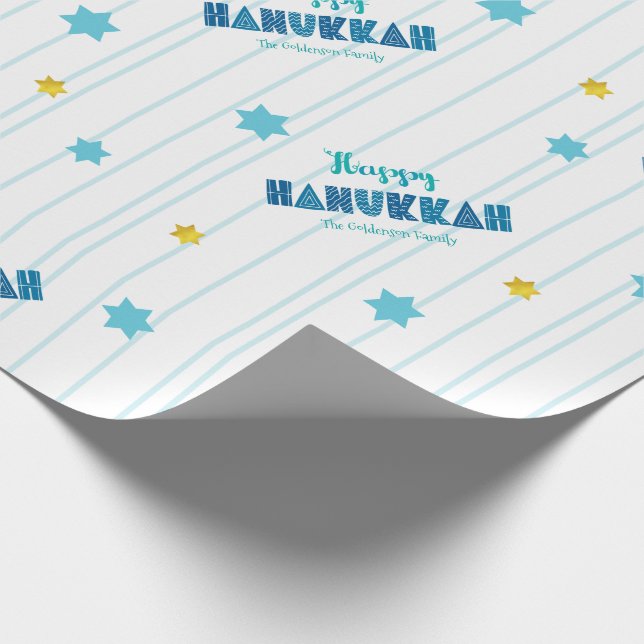 Papel De Regalo Happy Hanukkah Moderno Typography Gold Stars Name (Esquina)
