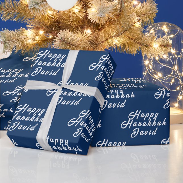 Papel De Regalo Happy Hanukkah Name Blue White Simple Menorah (Vacaciones)