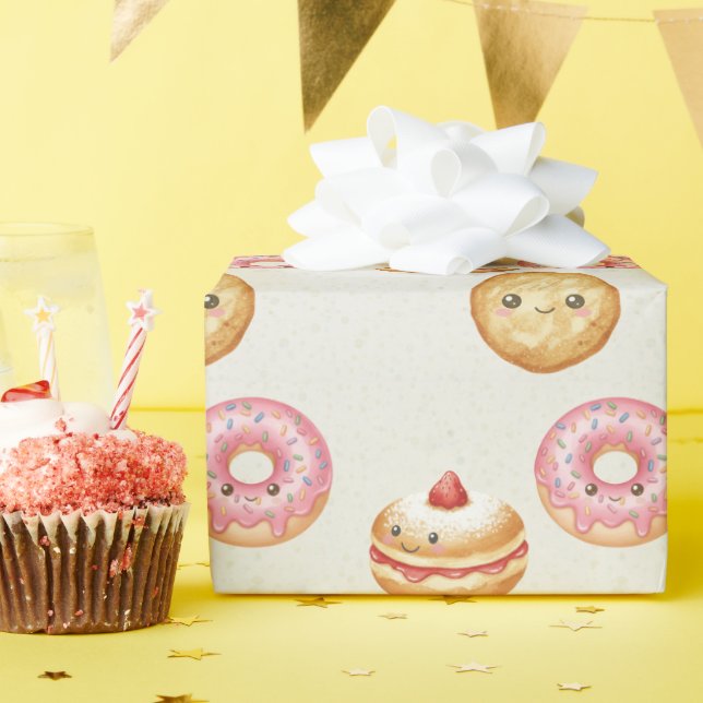 Papel De Regalo Happy Hanukkah Pattern - Cute Donuts (Fiesta de cumpleaños )