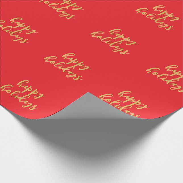 Papel De Regalo Happy Holidays Christmas New Year Season Red Gold (Esquina)