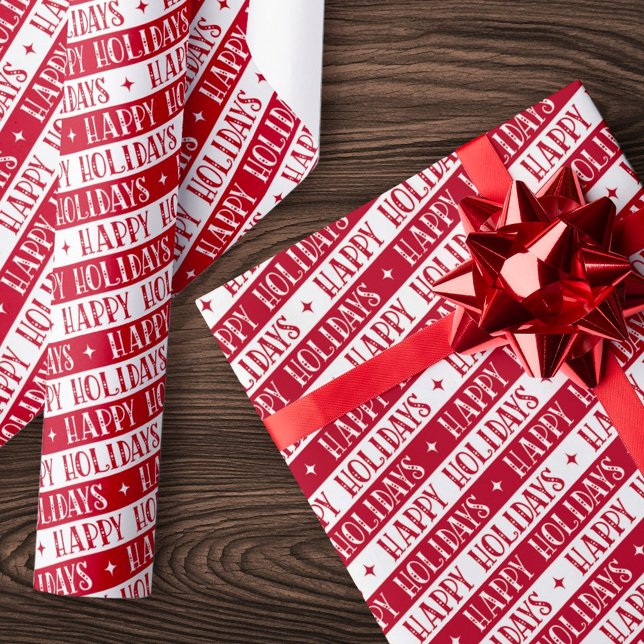 Papel De Regalo Happy Holidays festial font white red (Happy Holidays festive font white red Wrapping Paper)