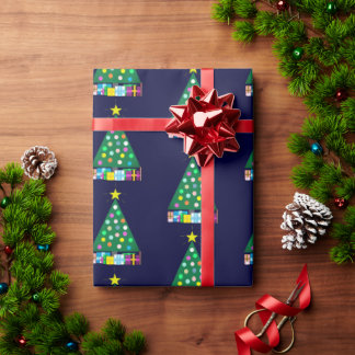 Papel De Regalo Happy Holidays Green Christmas Tree:  Dark Blue