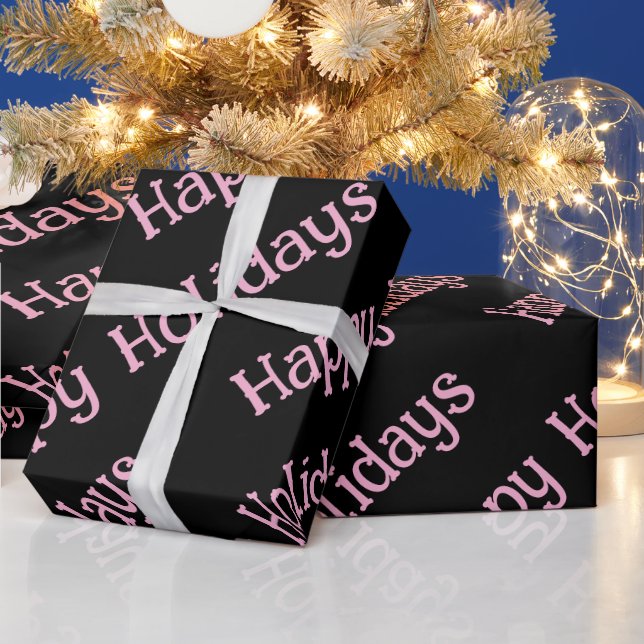 Papel De Regalo Happy Holidays Wrapping Pink Lettering (Vacaciones)