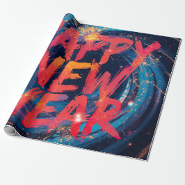 Papel De Regalo Happy New Year Red sparkle script