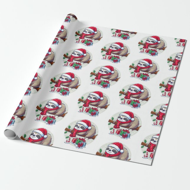Papel De Regalo Happy Sleepy Navidades Sloth (Desenrollado)