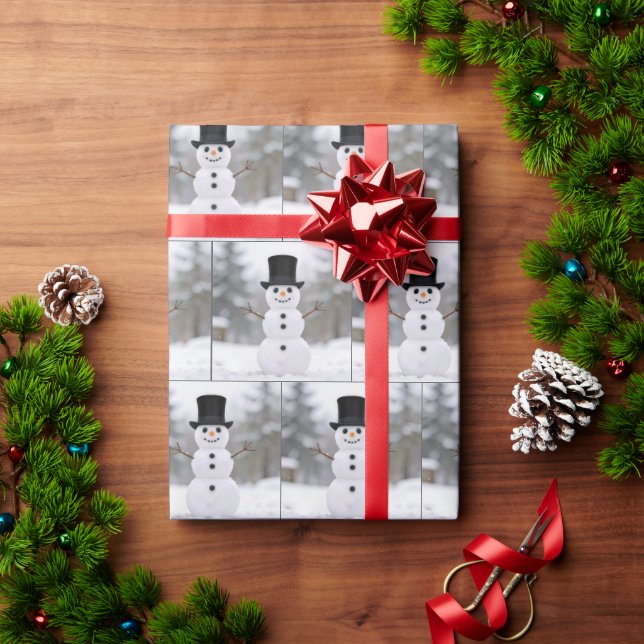 Papel De Regalo Happy Snowman Wearing a Top Hat (Regalo de vacaciones)