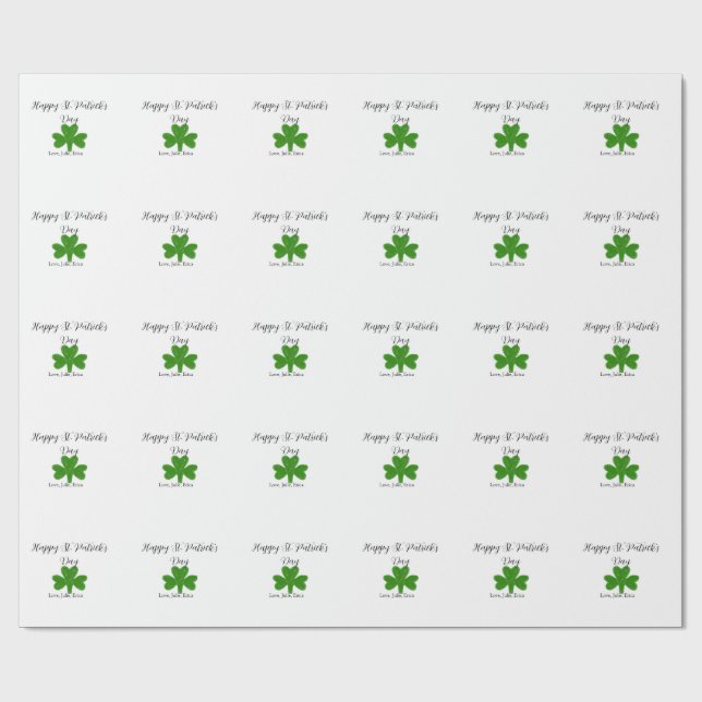Papel De Regalo Happy St. Patrick's day green shamrock name  (Superficie plana)