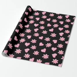 Papel De Regalo Happy valentine day Black& Pink hearts Flowers
